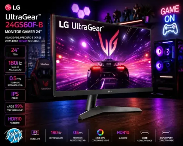 Monitor Gamer LG 24 UltraGear FHD 180Hz 1ms IPS HDR Freesync/G-Sync