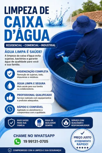 Faço limpeza de caixa d?água residencial, comercial e industrial!