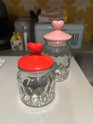 Kit 2 potes bombonieres de vidro com tampa de cerâmica