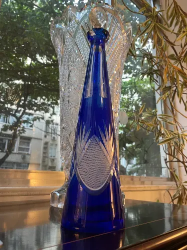 Grande licoreira em cristal double azul cobalto 