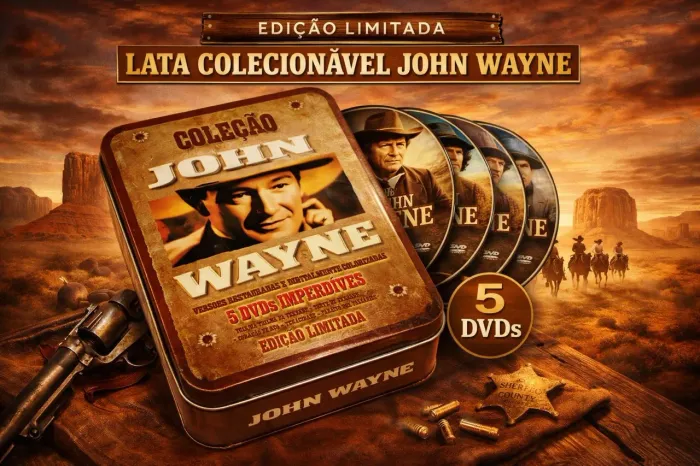 RARIDADE Lata Colecionável Coleção John Wayne 5 DVDs originais 