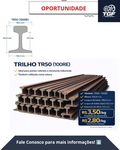 TRILHO TR50 (100RE) - ALTA RESISTÊNCIA