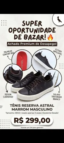Tenis Masculino Reserva Astral Couro Marrom escuro <br>Marrom Es
