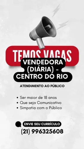 VAGA VENDEDORA DIARIA CENTRO RIO DE JANEIRO