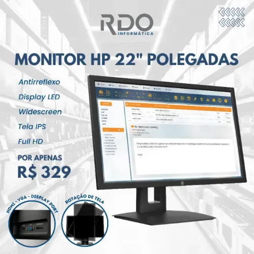 Monitor HP 22" Full HD IPS LED Antirreflexo HDMI/DP/VGA | Alta resolução 
