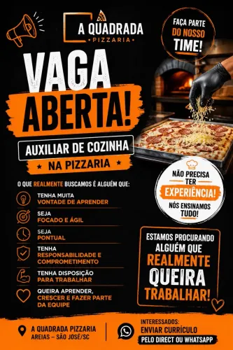 Vaga para auxiliar de cozinha/pizzaiolo