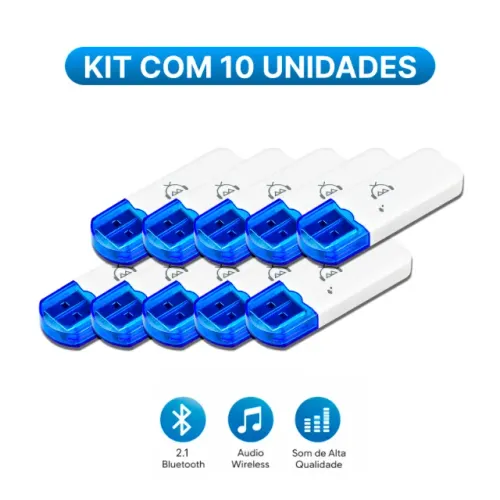 Kit 10 Adaptadores Receptores Áudio Bluetooth USB para Carro