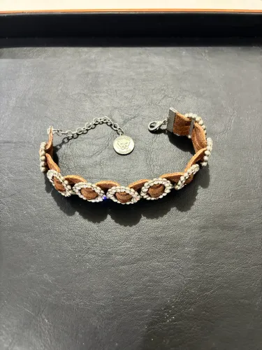 Pulseira Camurça e Cristal - Bijuteria Fina