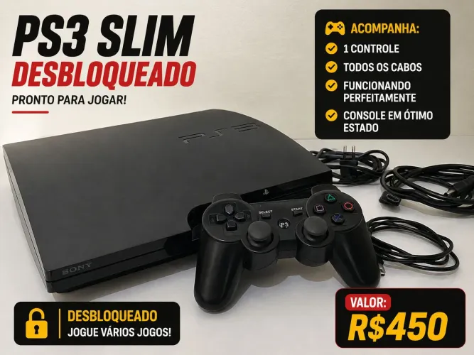 ? PlayStation 3 Slim Desbloqueado Funcionando Perfeito