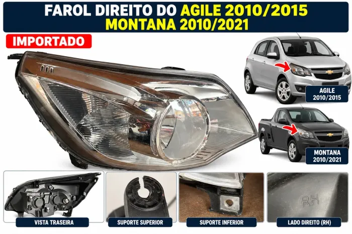 Farol Direito Chevrolet Agile 2010 a 2015 Montana 2010 a 2021 Importado