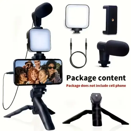 Kit Vlogging HOTU LED Ring Light Suporte Celular Tripé Live Vídeo Transmissão