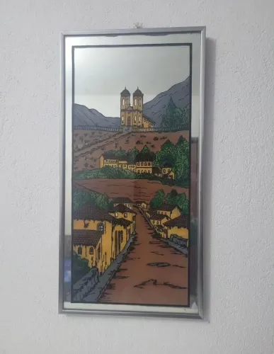 Vendo quadro de parede pintura sobre espelho emoldurado casarios.