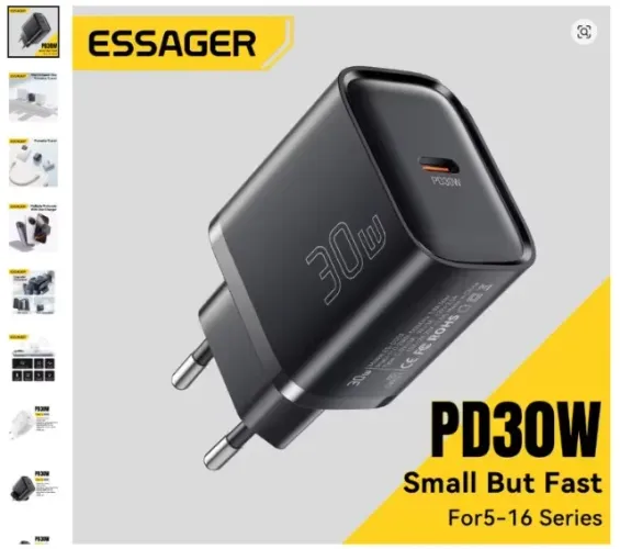Essager mini 30w tipo C CARREGADOR rápido para Iphone 16 15 14 13 pro samsung S25, Xiaomi