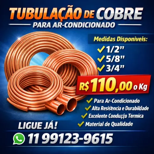 Panquecas de Cobre 1/2, 5/8 e 3/4 disponíveis R$110 o Kg