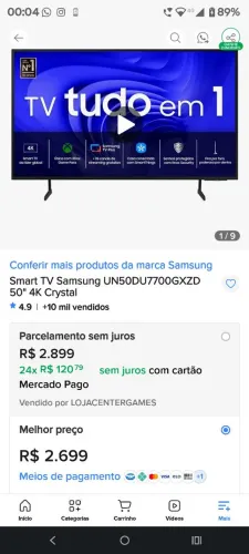 TV 50' Uhd 4k Samsung Smart Nova ainda na Caixa
