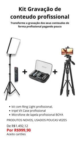 Kit profissional gravação de conteúdo