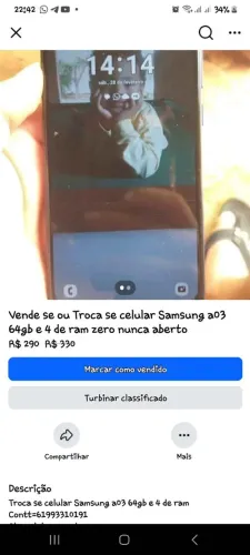Vende se a03 64gb 4 de ram semi novo