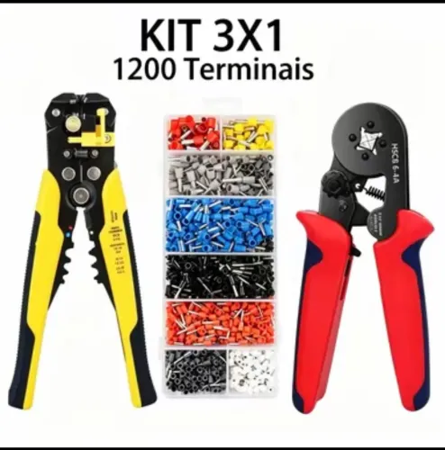 Kit Alicate Desencapador + Crimpador + Terminais Ilhos