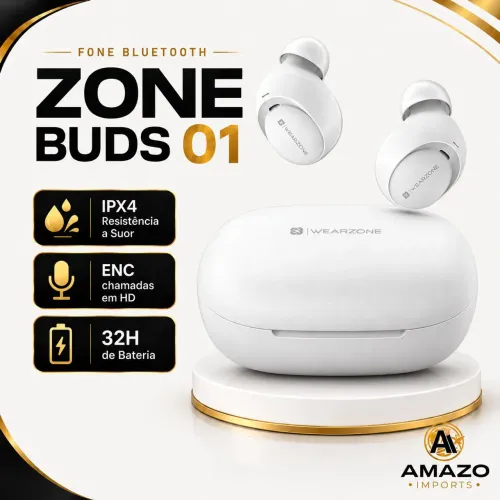 LEIA A DESCRIÇÃO, Fone Bluetooth Wearzone Zone Buds 01 ENC 32H IPX4 Baixa Latência 68ms