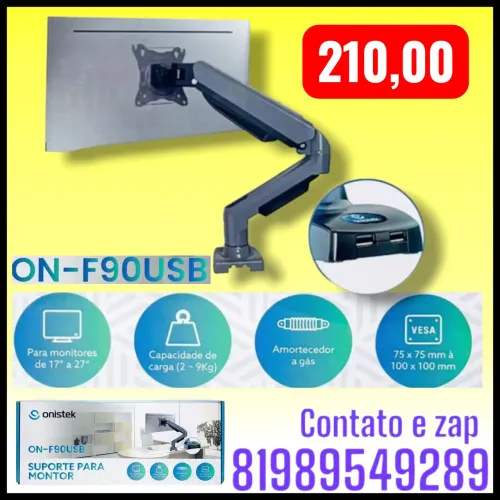suporte articulado para monitor Onistek ON-F90USB para telas de 17" a 27". 