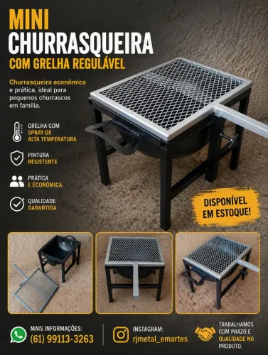 Mini churrasqueira portátil , com grelha regulável .