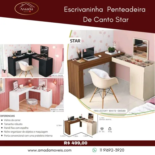 Escrivaninha Penteadeira De Canto Star - à pronta entrega 