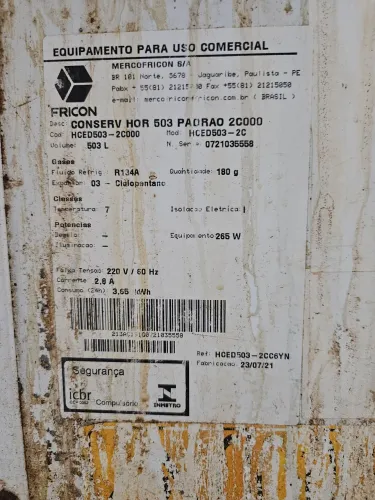 Freezer Fricon 2 portas modelo: HCED503-2C 220V 503L