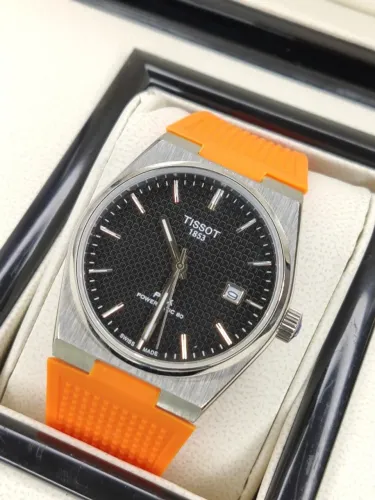 RELOGIO TISSOT PRX AUTOMATICO LARANJA COM PRETO PULSEIRA BORRACHA LINHA AAA 10X SEM JUROS
