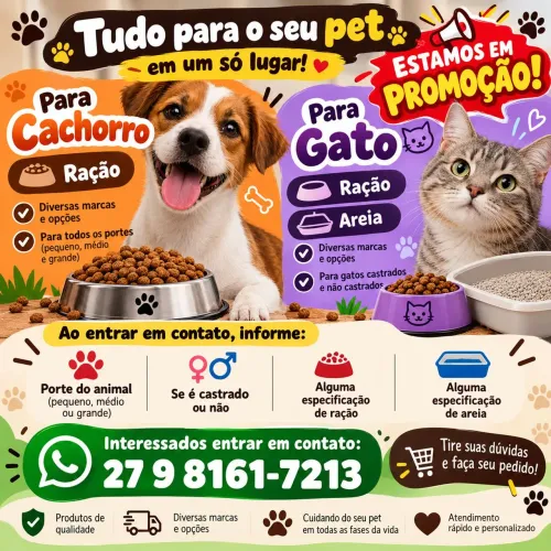 RAÇÃO PARA CÃES E GATOS + AREIA PARA GATOS | PROMOÇÃO!