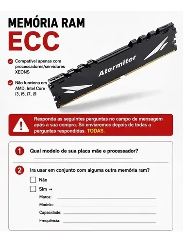 MEMÓRIA RAM 16gb DDR4 3200mhz ECC