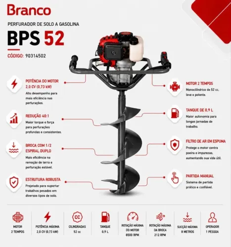 Perfurador de Solo BRANCO BPS 52 à gasolina
