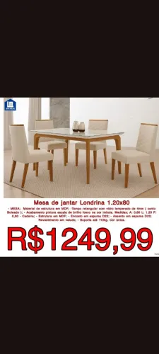 Mesa de Jantar Londrina 1.20m com 4 Cadeiras