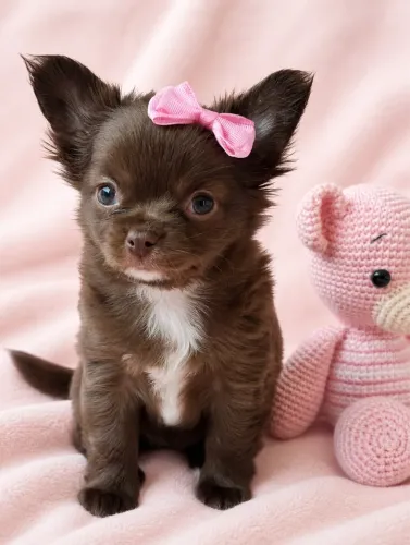 Chihuahua chocolate com branco filhote impecável