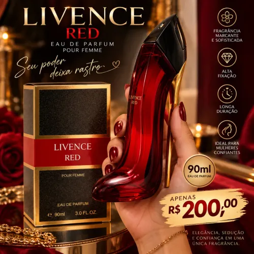 Perfume feminino importado 90ml Livence Red - sapatinho