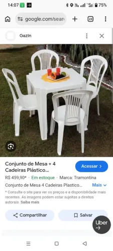 Mesa e cadeiras 4 jogos por a100 cada