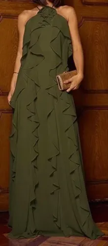 Vestido de festa verde oliva