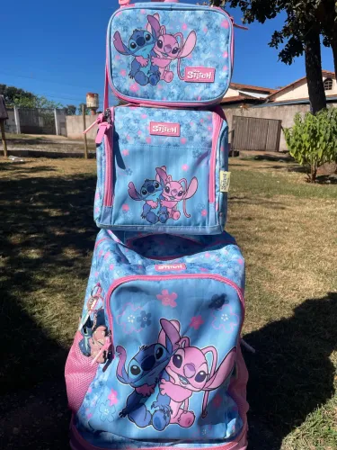 Kit mochila escolar stitch e angel 