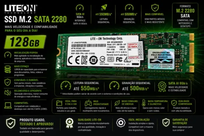 SSD M.2 NGFF SATA III 2280 128GB LITE-ON M2