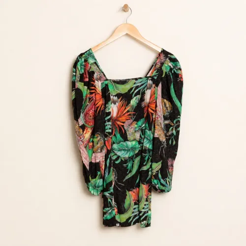 Vestido Colcci Estampado Tropical Preto - Tam. M