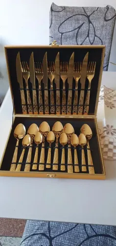 Kit Faqueiro Dourado Luxo Jogo Talheres Inox 24pçs + Maleta