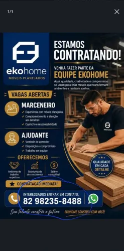 VAGA PARA MARCENEIRO E MONTADOR