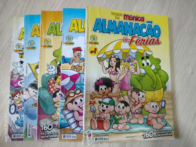 Lote com 5 Almanacões de Férias da Turma da Mônica, editora Panini. Gibis, hqs
