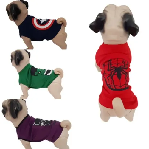 Kit roupas pet camiseta super heróis Vingadores 06 peças tamanhos diversos