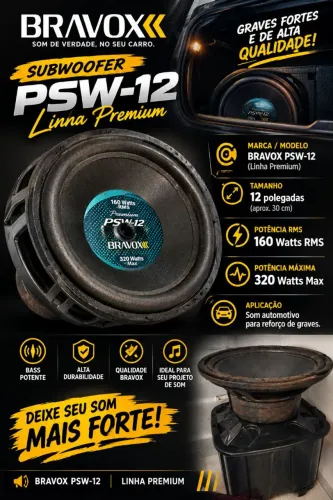 subwoofer Bravox Premium PSW-12 de 12 polegadas.