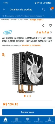 Air Cooler DeepCool GAMMAXX GTE V2 RGB 120mm - Excelente Estado