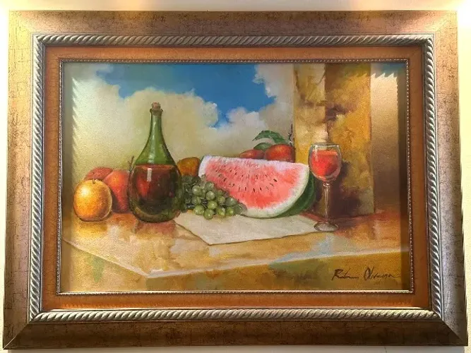 Quadro Pintura a Óleo Original - Natureza Morta Assinada Rubens Oliveira - Moldura Dourada