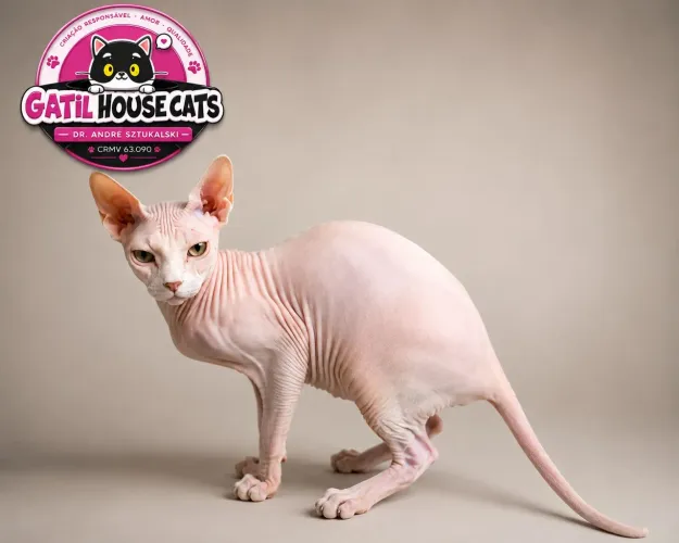 Sphynx branca fêmea olhos azuis