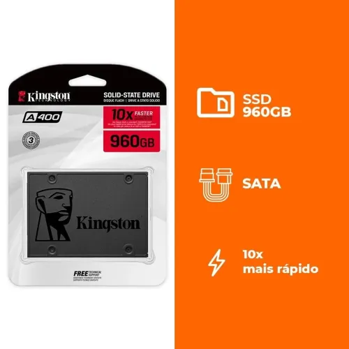 SSD Kingston A400, 960GB, SATA III, 2.5", Leitura: 500MB/s, Gravação: 450MB/s, Preto