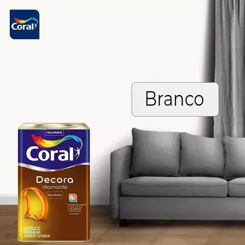 Tinta Acrílica Semibrilho Coral Decora Diamante Branco Neve 18L