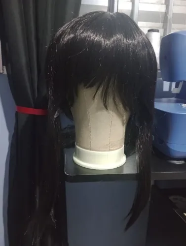 Peruca preta longa com rabo de cavalo (cosplay)